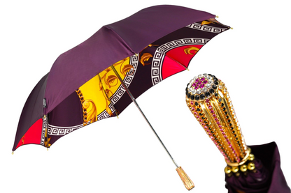 Women's Gold Umbrella – Premium Folding Rain Umbrella with 24K Gold Handle & Crystals