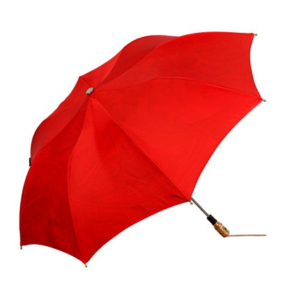 Red Women's Umbrella – Deluxe Folding Rain Umbrella with Gold Handle & Abstract Print