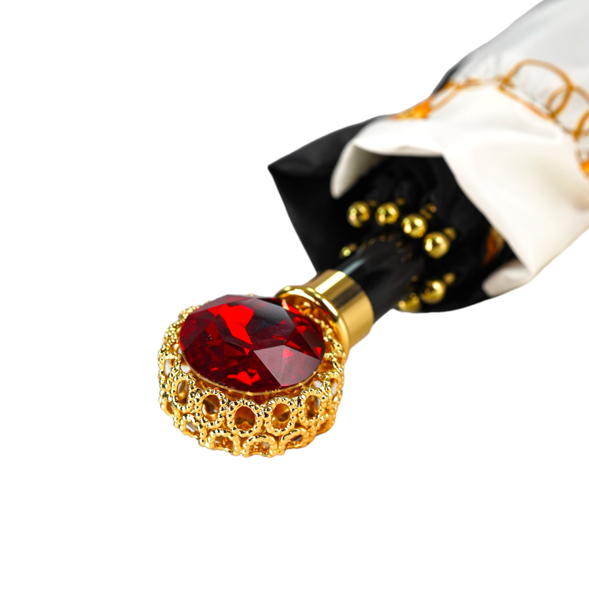 Deluxe Women's Umbrella – Stylish Black Folding Rain Umbrella with Crystal Handle