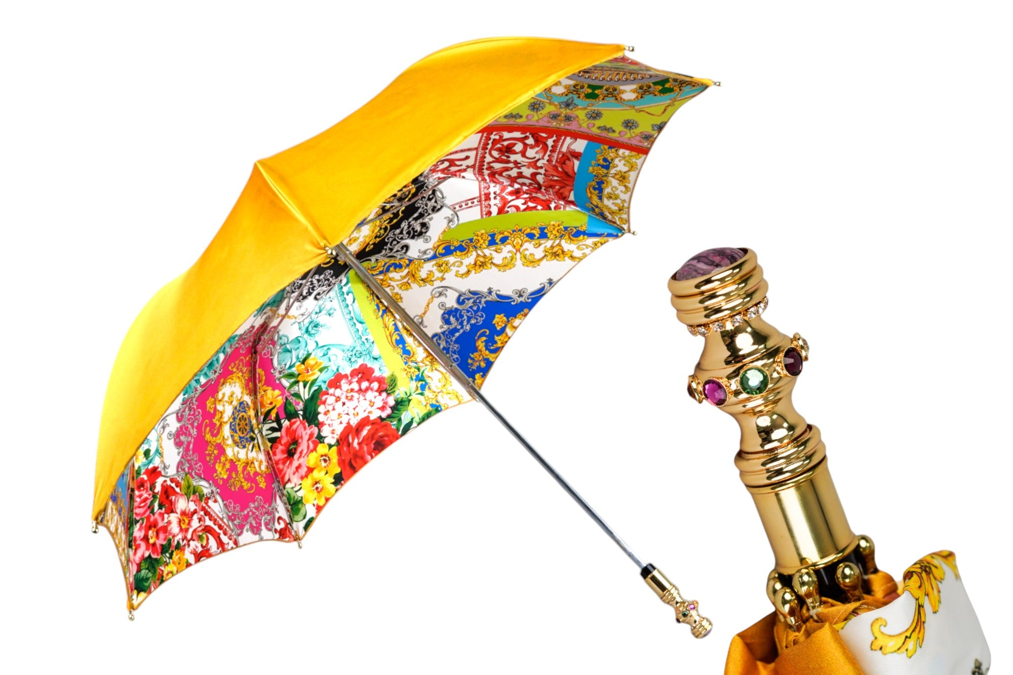 Italian Luxury Umbrella – Gold-Plated Handle | Double Canopy Folding Rain Umbrella