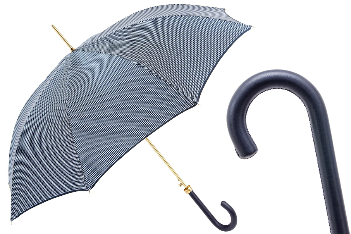 Navy Luxury Umbrella – Automatic Opening, Leather Handle, Handmade Italian Gift Box