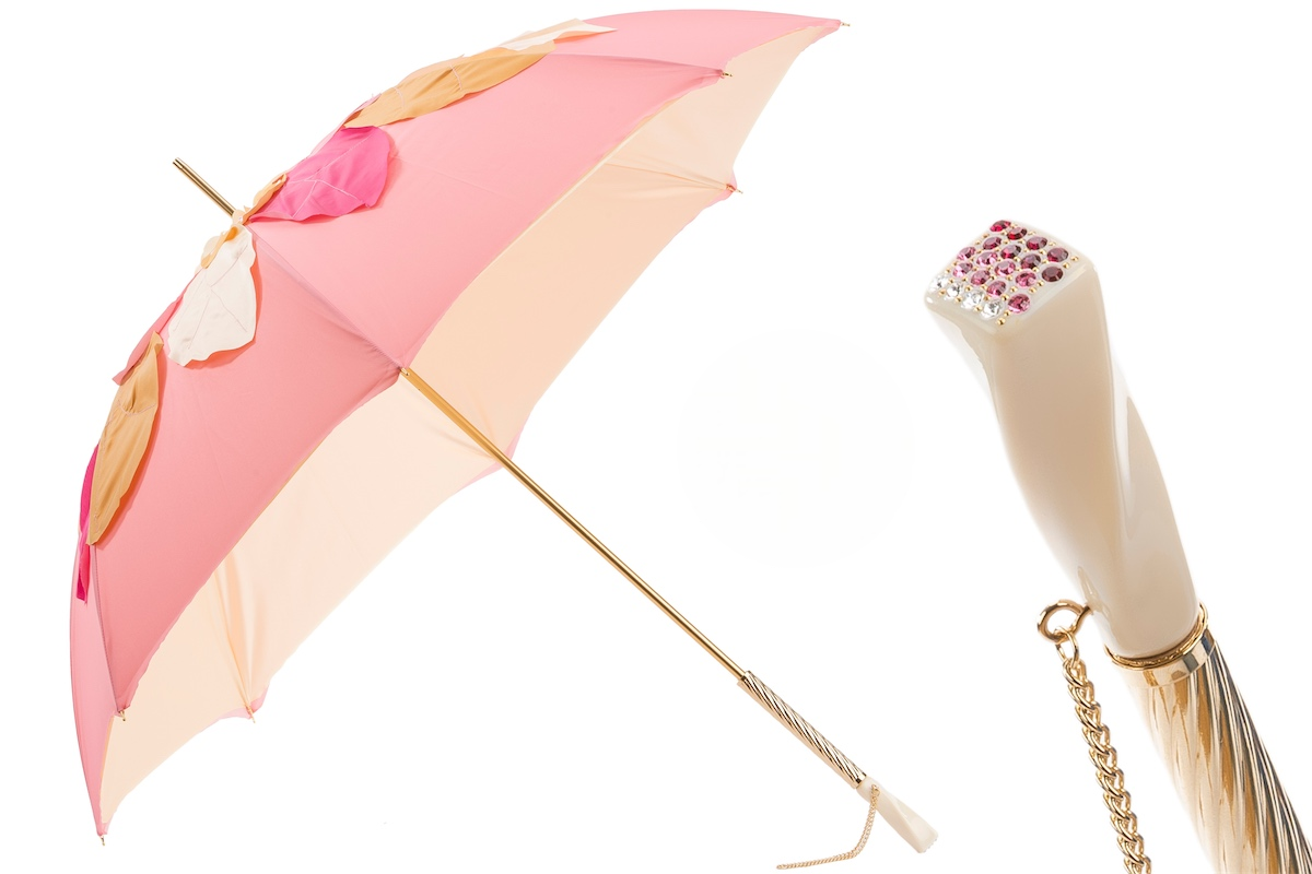 Pink Swarovski Umbrella – Handmade Italian Manual Rain Umbrella with Crystal Handle