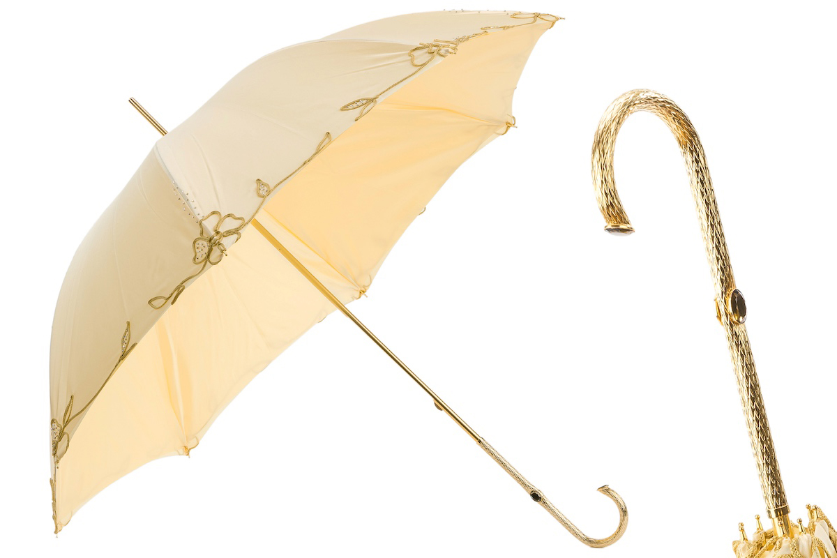 Ivory Decorated Umbrella – Brass Handle, Manual Opening, Double Cloth Canopy