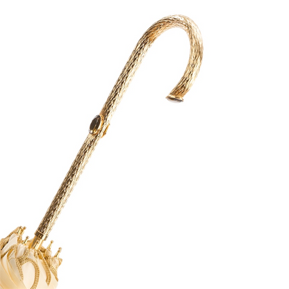 Ivory Decorated Umbrella – Brass Handle, Manual Opening, Double Cloth Canopy
