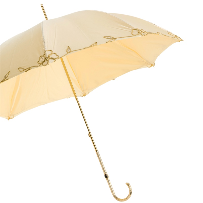 Ivory Decorated Umbrella – Brass Handle, Manual Opening, Double Cloth Canopy