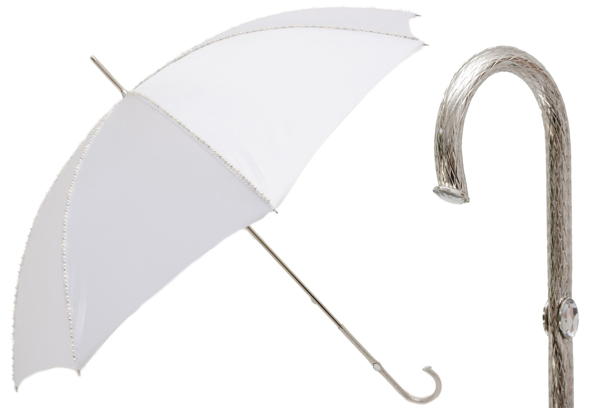 Wedding Umbrella – Elegant Double Cloth Canopy with White Pearls & Jeweled Brass Handle