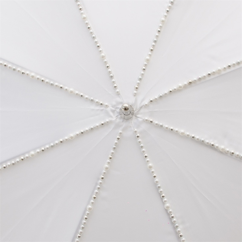 Wedding Umbrella – Elegant Double Cloth Canopy with White Pearls & Jeweled Brass Handle