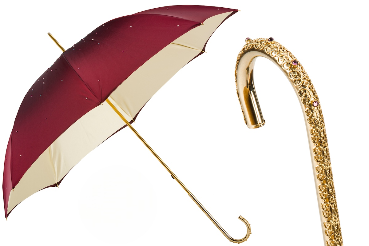 Designer Burgundy Umbrella - Double Cloth Rain Umbrella Luxury With Swarovski Crystals