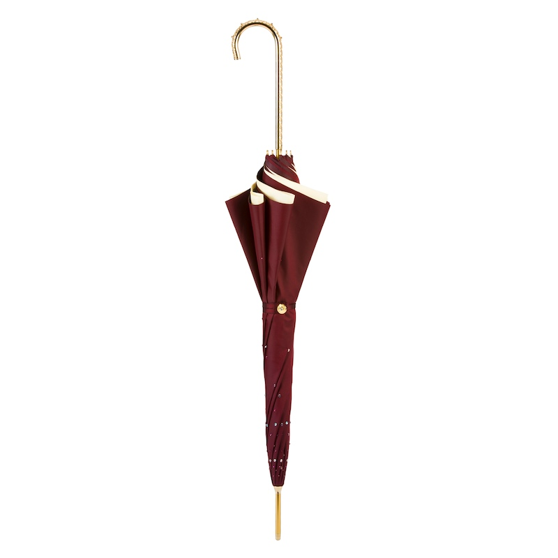 Designer Burgundy Umbrella - Double Cloth Rain Umbrella Luxury With Swarovski Crystals