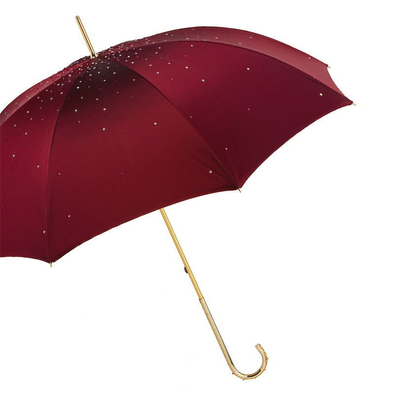 Designer Burgundy Umbrella - Double Cloth Rain Umbrella Luxury With Swarovski Crystals