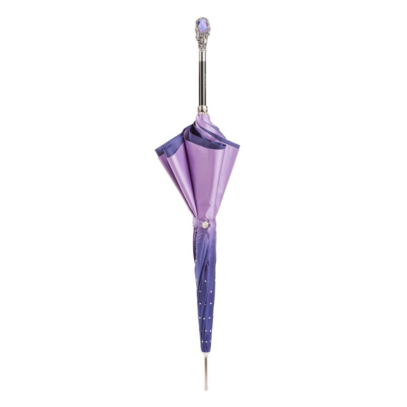 Swarovski Umbrella – Purple Gem Handle Double Cloth Canopy, Handmade Italian Luxury