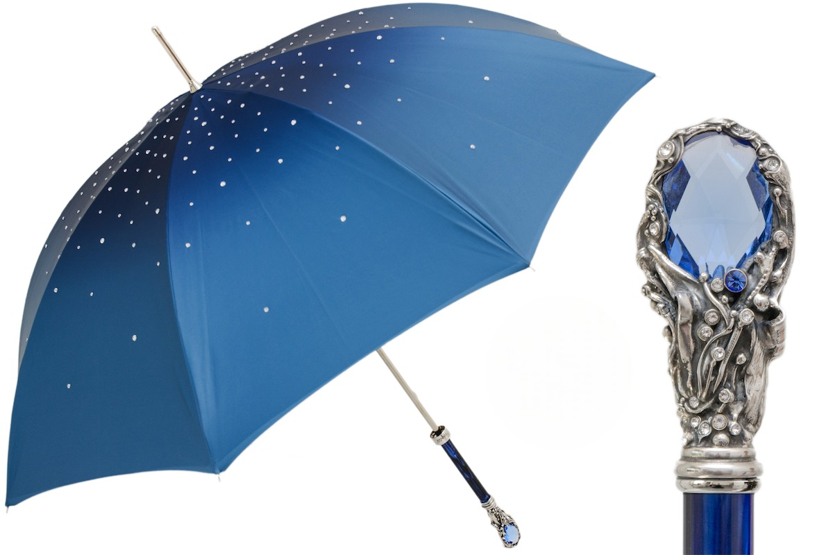 Blue Swarovski Umbrella – Manual Open Umbrella with Blue Gem Handle & Double Cloth Canopy
