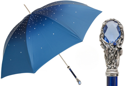 Blue Swarovski Umbrella – Manual Open Umbrella with Blue Gem Handle & Double Cloth Canopy