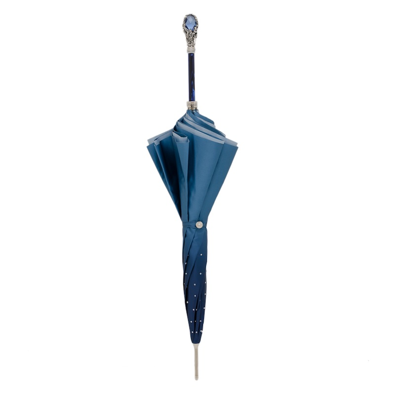 Blue Swarovski Umbrella – Manual Open Umbrella with Blue Gem Handle & Double Cloth Canopy