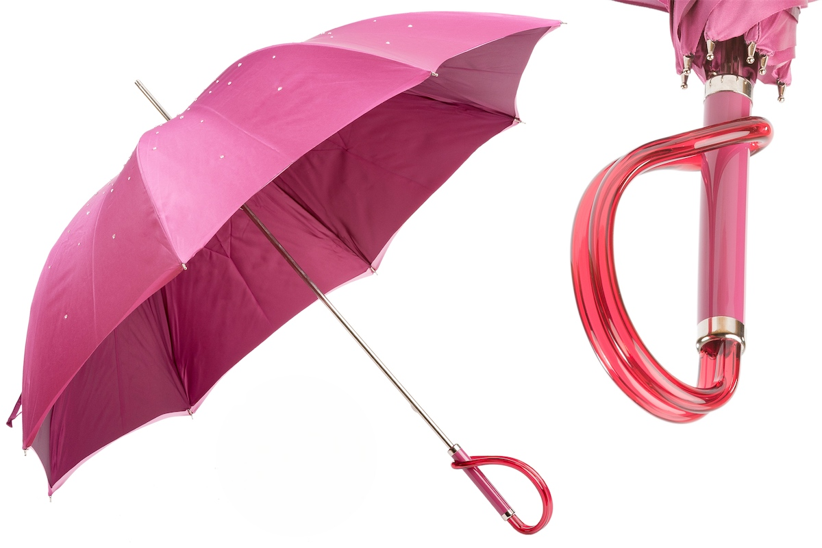 Pink Swarovski Umbrella – Luxury Handmade Italian Rain Umbrella with Elegant Acetate Handle