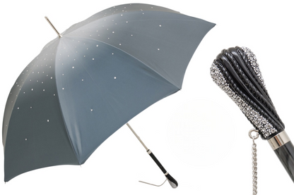 Swarovski Crystal Umbrella – Grey Double Cloth Luxury Rain Protection Canopy
