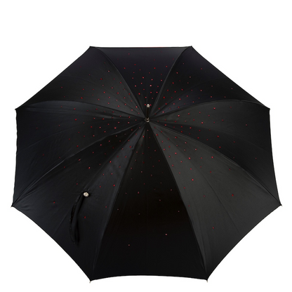 Swarovski Umbrella - Black Double Cloth Rain Umbrella with Red Interior & Crystal Handle