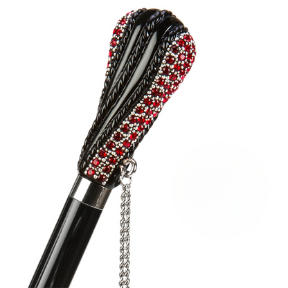 Swarovski Umbrella - Black Double Cloth Rain Umbrella with Red Interior & Crystal Handle