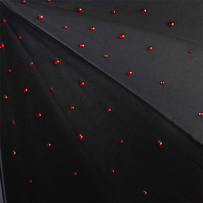 Swarovski Umbrella - Black Double Cloth Rain Umbrella with Red Interior & Crystal Handle