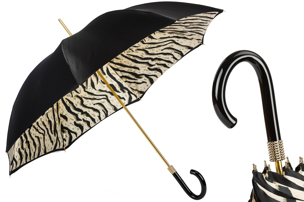 Tiger-Striped Umbrella – Manual Double Cloth Polyester Canopy With Acetate Handle