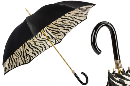 Tiger-Striped Umbrella – Manual Double Cloth Polyester Canopy With Acetate Handle