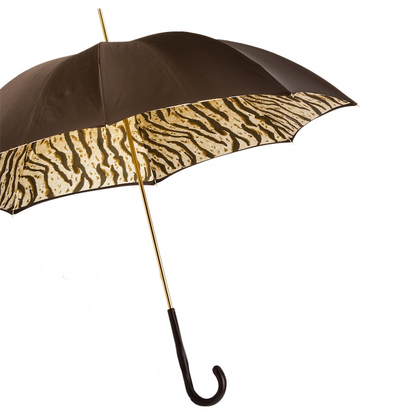 Luxury Double Cloth Umbrella – Handcrafted Italian Rain Shield with Tiger-Striped Canopy