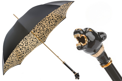 Black Panther Umbrella – Manual Rain Umbrella with Enameled Brass Handle & Double Cloth Canopy