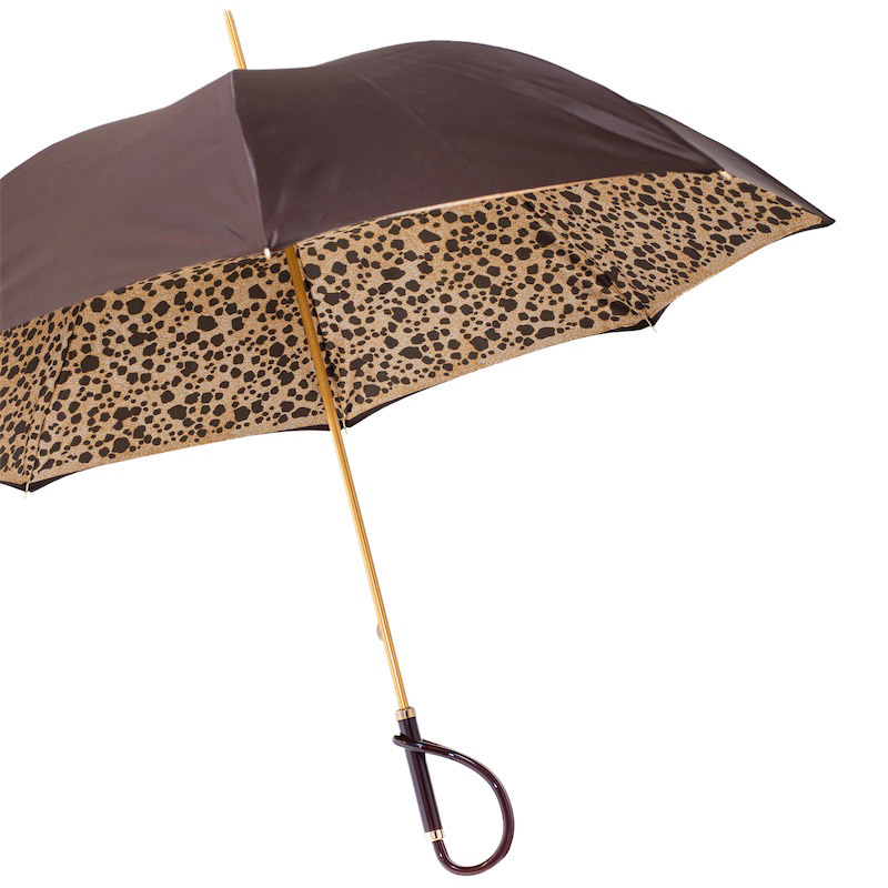 Brown Speckled Umbrella - Handmade Italian Manual Opening Double Cloth Canopy