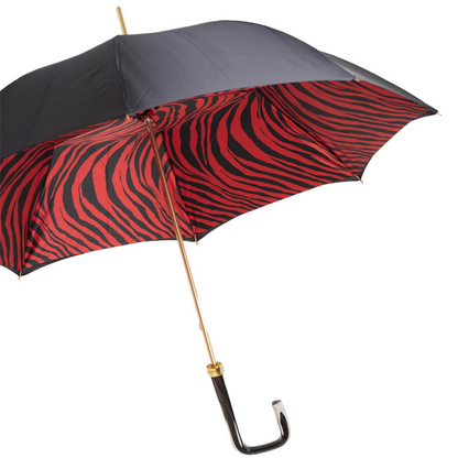 Red Zebra Print Umbrella – Manual Opening Double Cloth Canopy, Acetate Handle