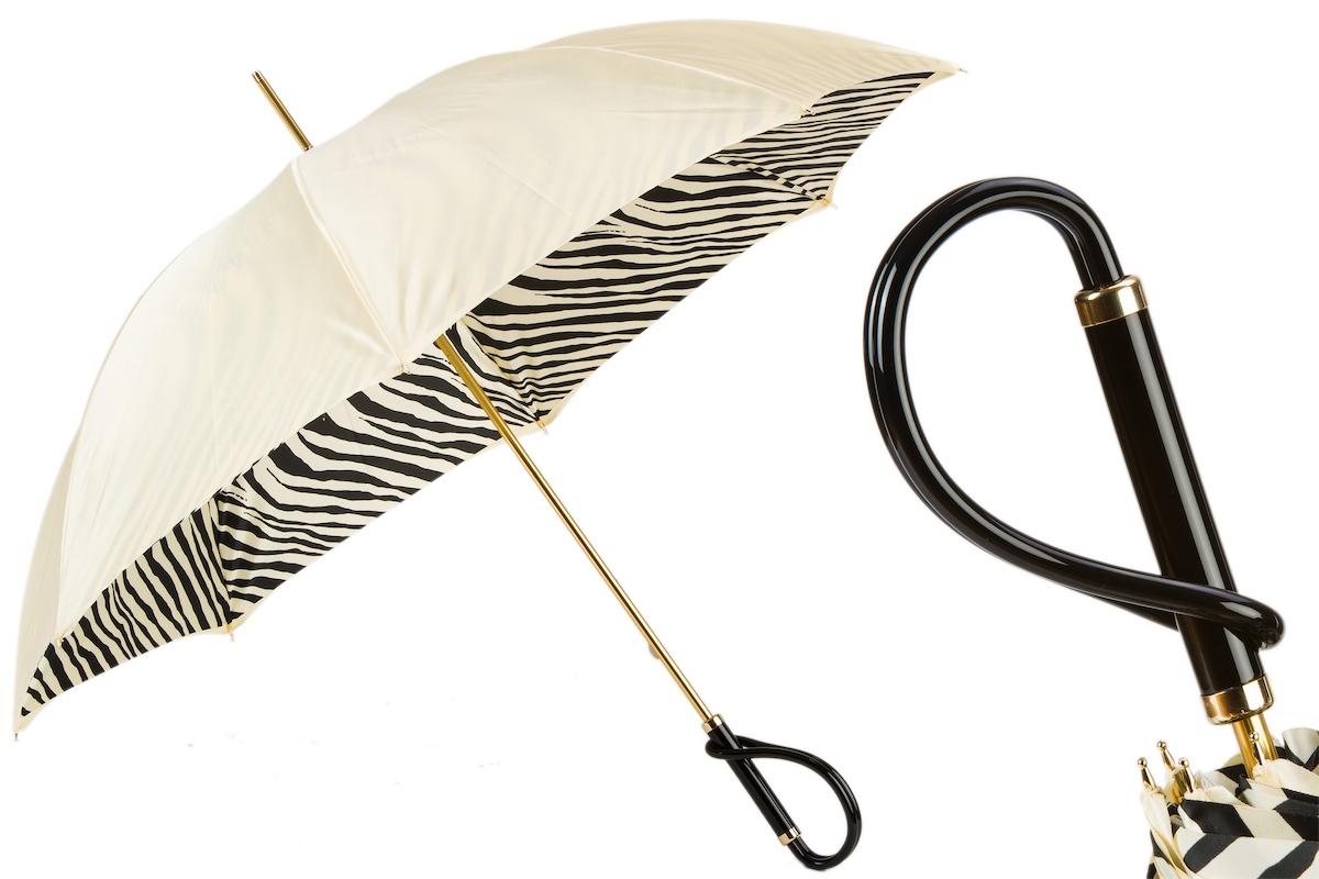 Ivory Double Cloth Umbrella – Handmade Italian Design with Zebra Interior