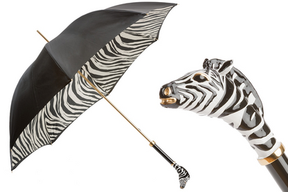 Designer Zebra Umbrella – Handmade Italian Double Cloth Canopy with Enameled Brass Handle