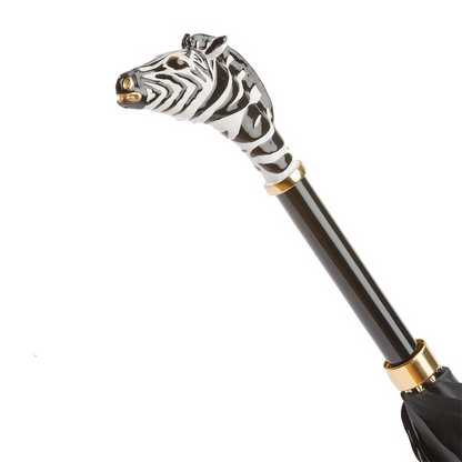 Designer Zebra Umbrella – Handmade Italian Double Cloth Canopy with Enameled Brass Handle