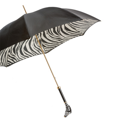 Designer Zebra Umbrella – Handmade Italian Double Cloth Canopy with Enameled Brass Handle