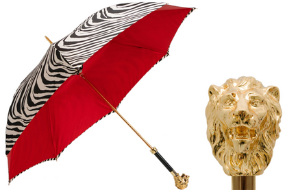 Zebra Lion Umbrella – Handmade Italian Rain Umbrella With Lion Handle Design