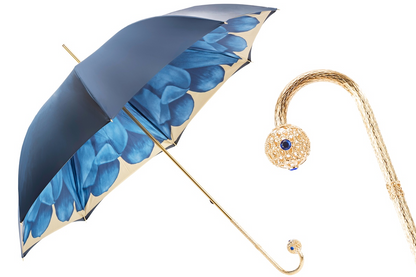 Luxury Blue Umbrella – Handmade Italian Double Cloth Rain Protection With Brass Handle