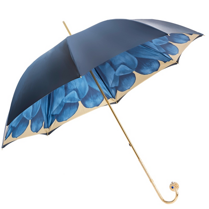 Luxury Blue Umbrella – Handmade Italian Double Cloth Rain Protection With Brass Handle