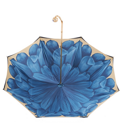 Luxury Blue Umbrella – Handmade Italian Double Cloth Rain Protection With Brass Handle