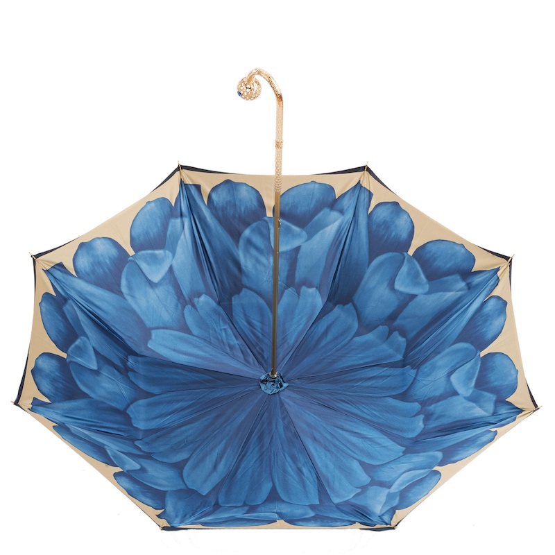Luxury Blue Umbrella – Handmade Italian Double Cloth Rain Protection With Brass Handle