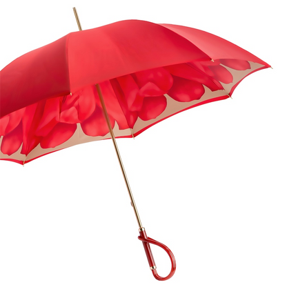 Luxury Red Umbrella – Handmade Italian Double Cloth Canopy With Acetate Handle