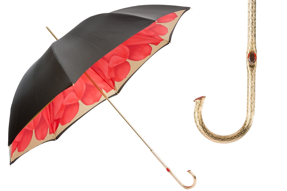Flower Inside Umbrella – Handmade Italian Rain Umbrella with Brass Handle