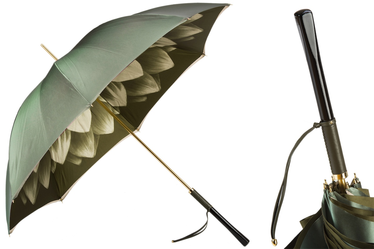 Designer Green Umbrella - Handmade Italian Manual Opening Rain Umbrella With Wooden Handle