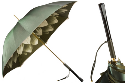 Designer Green Umbrella - Handmade Italian Manual Opening Rain Umbrella With Wooden Handle