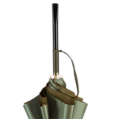 Designer Green Umbrella - Handmade Italian Manual Opening Rain Umbrella With Wooden Handle