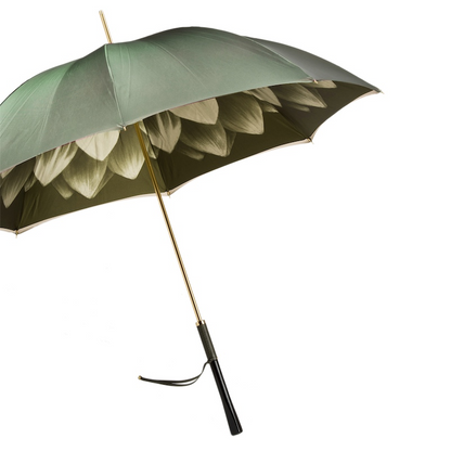 Designer Green Umbrella - Handmade Italian Manual Opening Rain Umbrella With Wooden Handle