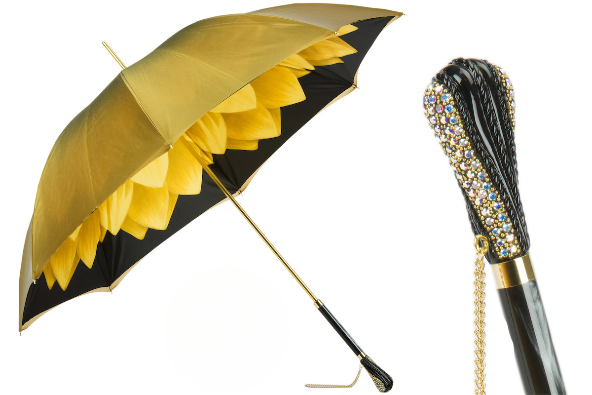 Luxury Gold Umbrella - Handmade Italian Double Cloth Canopy With Swarovski Crystal Handle