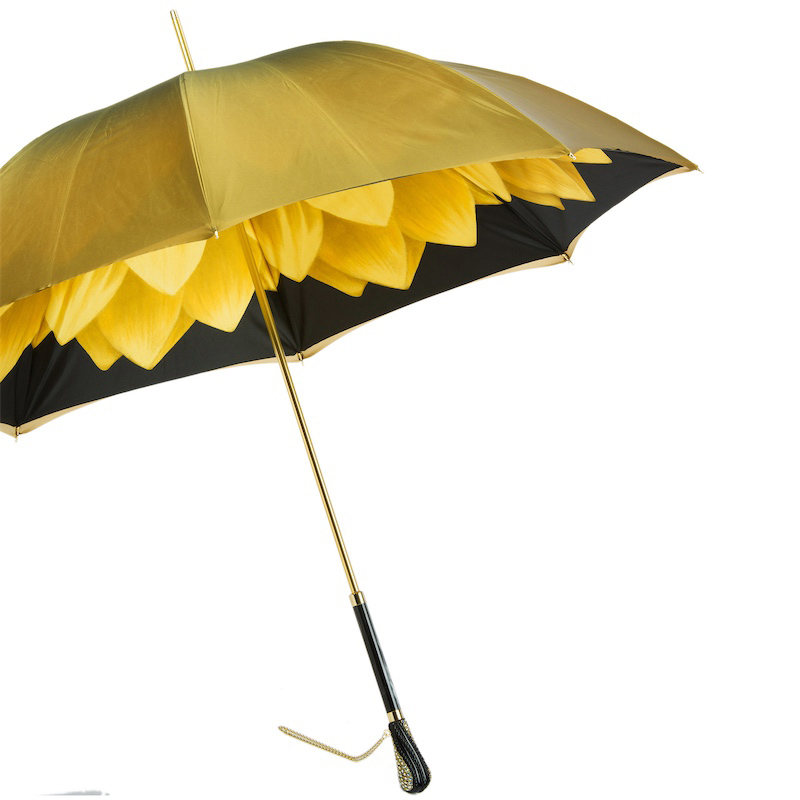 Luxury Gold Umbrella - Handmade Italian Double Cloth Canopy With Swarovski Crystal Handle