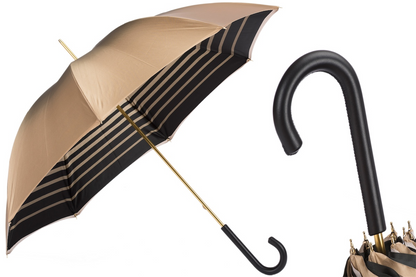 Ivory Double Cloth Umbrella – Handmade Italian Rain Umbrella with Leather Handle