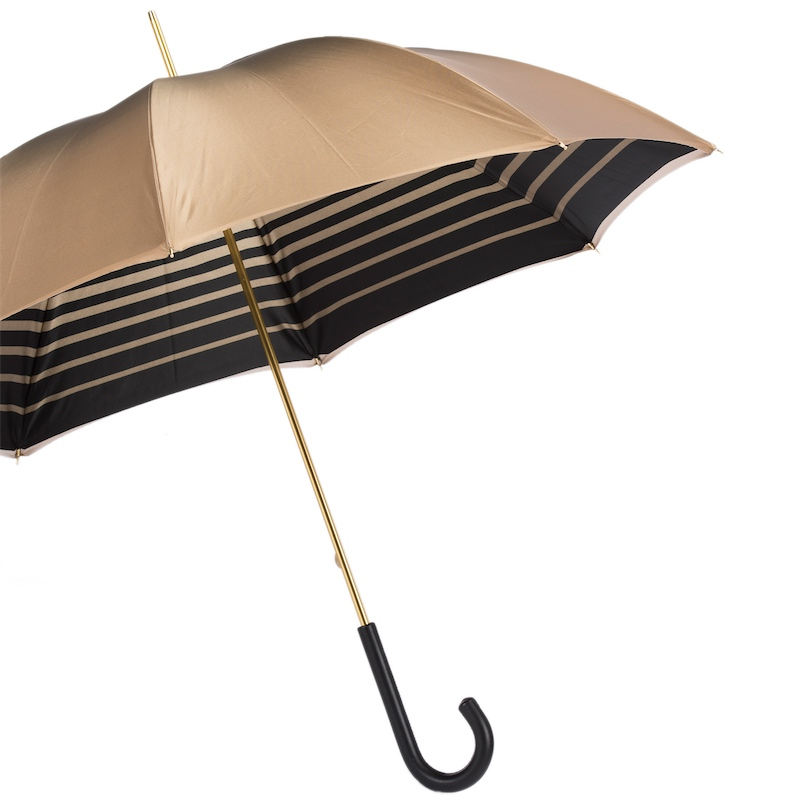 Ivory Double Cloth Umbrella – Handmade Italian Rain Umbrella with Leather Handle