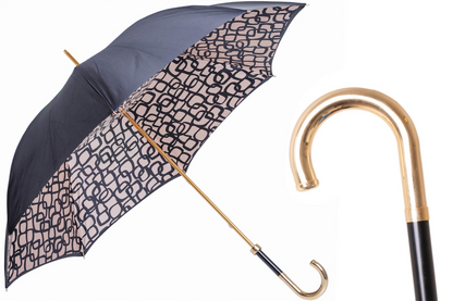 Beige Geometric Umbrella - Handmade Italian Rain Umbrella with Brass Handle