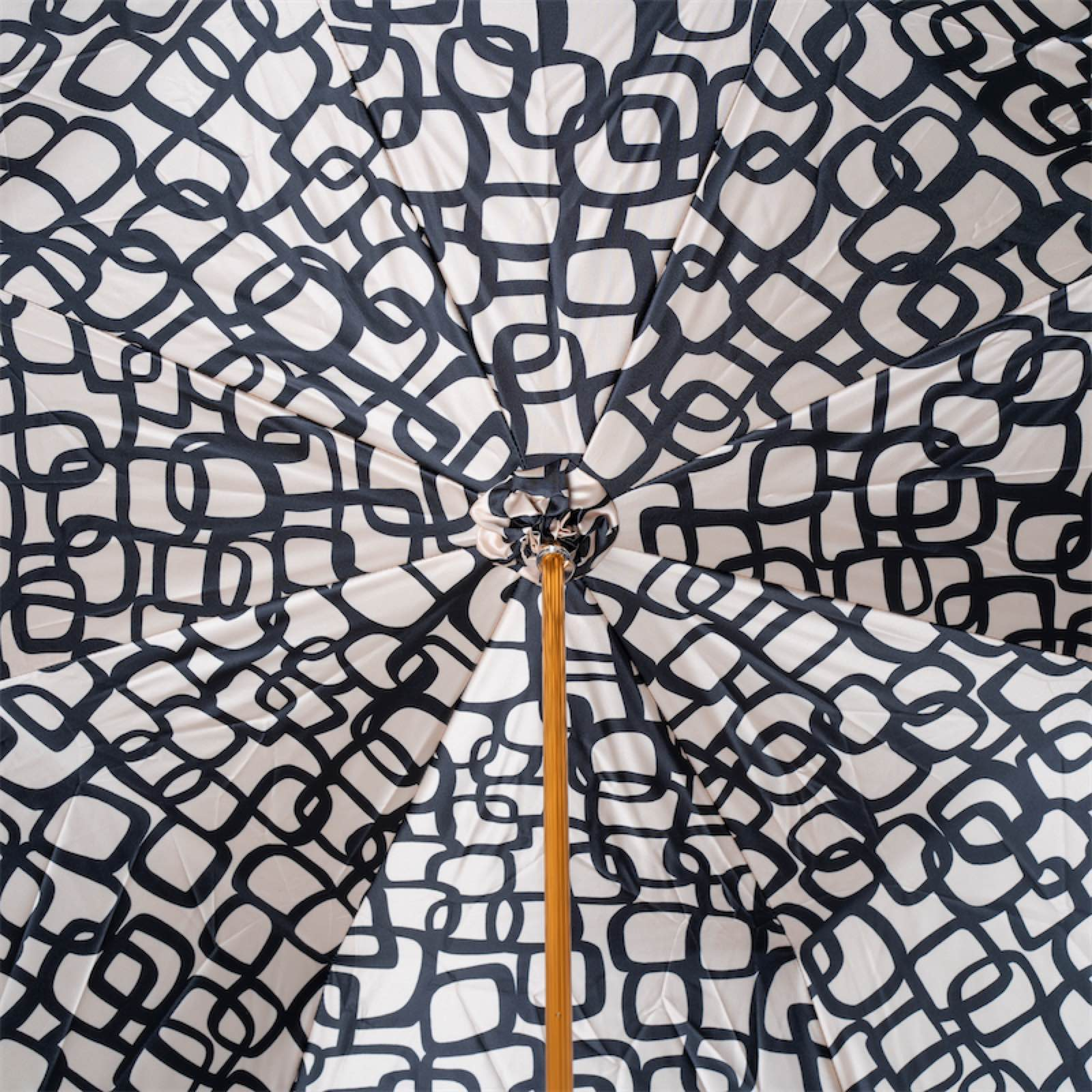 Beige Geometric Umbrella - Handmade Italian Rain Umbrella with Brass Handle